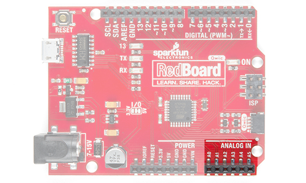 RedBoard analog pins highlighted