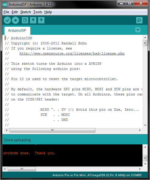 Uploading ArduinoISP