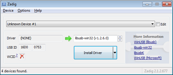 Zadig USB driver installer