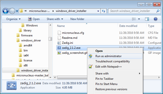Run Zadig as administrator